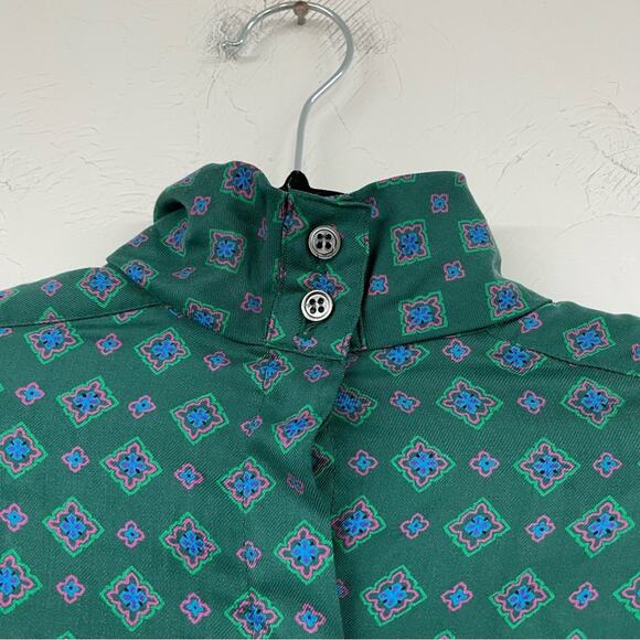 Vintage Evan Picone Green Geometric Print Long Sleeve Blouse Womens 12 1980s - Picture 7 of 10
